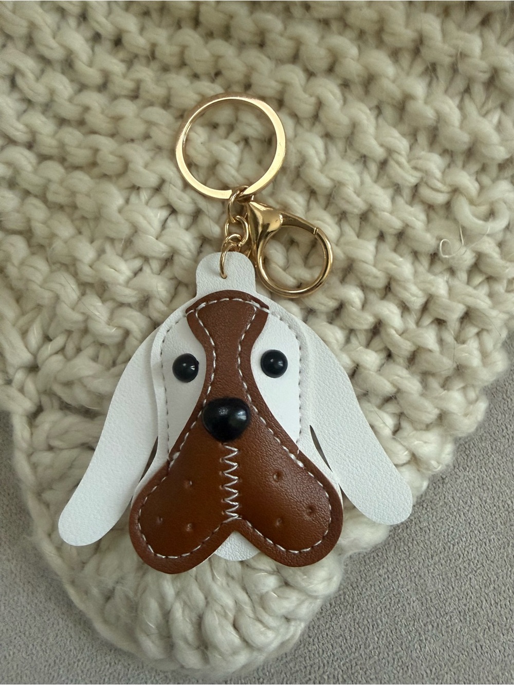 Dog Face Keychain Pet Accessory - White and Brown
